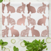ローズゴールド グリッター フォイル ウサギ イースター 春 キッチンタオル (折り畳み)