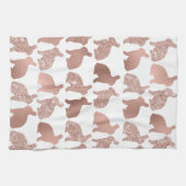 ローズゴールド グリッター フォイル ウサギ イースター 春 キッチンタオル (横)