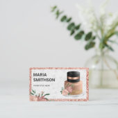 ローズゴールド グリッター フラワー ケーキ パティシエ ベーカリー 名刺 (スタンド正面)