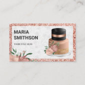 ローズゴールド グリッター フラワー ケーキ パティシエ ベーカリー 名刺 (正面)