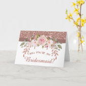 ローズゴールド グリッター フラワー 花嫁の仲間になってくれる? カード (黄色い花)