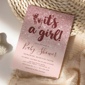 ローズゴールド グリッター ブッシュピンク オンブレ 女の子 赤ちゃん 招待状