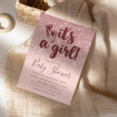 ローズゴールド グリッター ブッシュピンク オンブレ 女の子 赤ちゃん 招待状