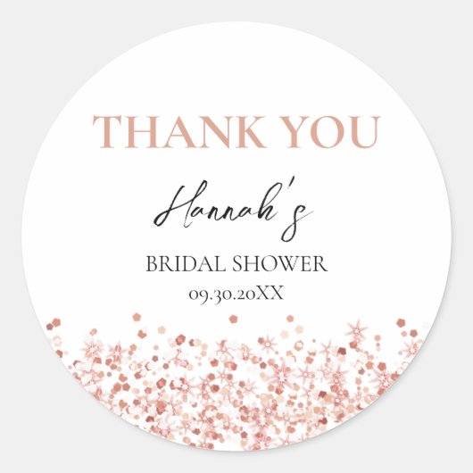 ローズゴールド グリッター ブライダルシャワー サンクス ラウンドシール (正面)