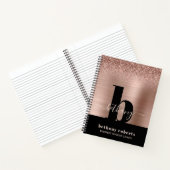 ローズゴールド グリッター ブラッシュド メタル ブラック モノグラム ノートブック (内部)