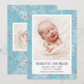 ローズゴールド グリッター ブルー 出生発表カード 案内状 (正面/裏面)