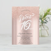 ローズゴールド グリッター ボケ オンブレ スイート16 招待状 (スタンド正面)