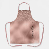 ローズゴールド グリッター メタリック 手書き モノグラム エプロン (正面)