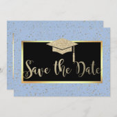 ローズゴールド グリッター ライトブルー 卒業おめでとう 保存日付 セーブザデート (正面/裏面)