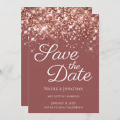 ローズゴールド グリッター レンガ モダン カリグラフィー セーブザデート (正面/裏面)