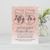 ローズゴールド グリッター 55歳の誕生日招待状 招待状 (スタンド正面)