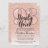 ローズゴールド グリッター 93歳の誕生日招待状 招待状 (正面/裏面)