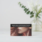 ローズゴールド グリット ヘアスタイリスト アーティスト フォト 名刺 (スタンド正面)