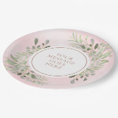 ローズゴールド グリーンレース 葉 お祝い ペーパープレート (アングル)