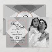 ローズゴールド グレー ジオ セーブ・ザ・デート 招待状 (正面/裏面)