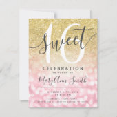 ローズゴールド & ゴールド グリッター グラム ライト 16歳の誕生日 招待状 (正面)