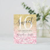 ローズゴールド & ゴールド グリッター グラム ライト 16歳の誕生日 招待状 (スタンド正面)