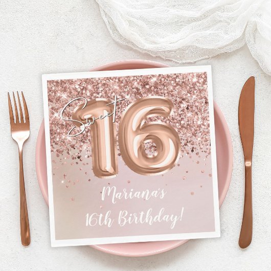  ローズゴールド サweet 16 誕生日パーティー スタンダードランチョンナプキン