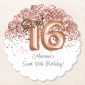  ローズゴールド サweet 16 誕生日パーティー ペーパーコースター (正面)