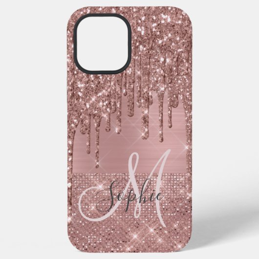 ローズゴールド シック モノグラム iPhoneケース (裏面)