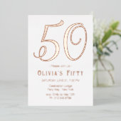 ローズゴールド シック 50歳の誕生日パーティー用 ホイル招待状 箔招待状 (立ち正面)
