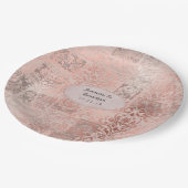 ローズゴールド シャビー シック ダマスク ウェディング ペーパープレート (アングル)