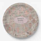 ローズゴールド シャビー シック 新聞 結婚式 ペーパープレート (正面)