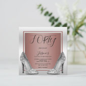 ローズゴールド＆シルバーのステレオ 40歳の誕生日 招待状 (スタンド正面)