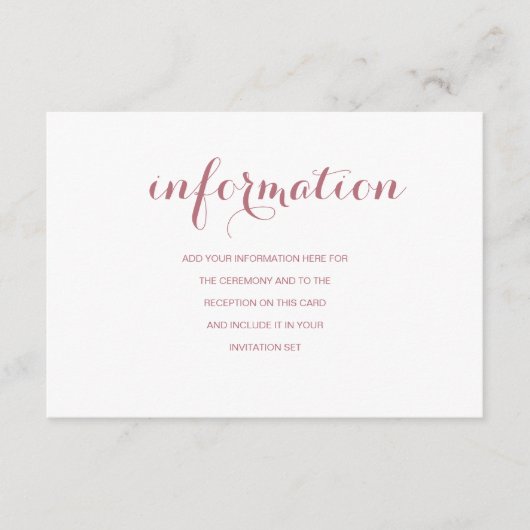 ローズゴールド シンプル モダン ウェディング 情報カード エンクロージャーカード (正面)