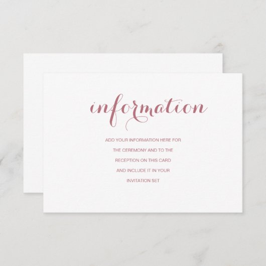 ローズゴールド シンプル モダン ウェディング 情報 エンクロージャーカード (正面/裏面)