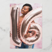 ローズゴールド スウィート16 お誕生日おめでとう ボウ 箔招待状 (裏面)