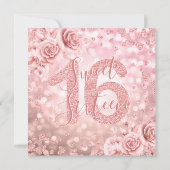 ローズゴールド スウィート16 バースデー グリッター ライト フローラル 招待状 (裏面)