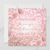 ローズゴールド スウィート16 バースデー グリッター ライト フローラル 招待状 (正面)