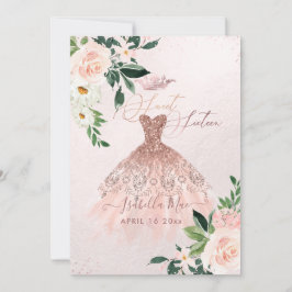 ローズゴールド スウィート16 ブッシュ 水彩の花 招待状
