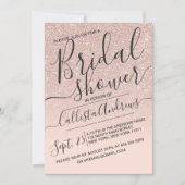 ローズゴールド スパークリー フェイク グリッター オンブレ ブライダルシャワー 招待状 (正面)