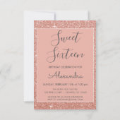 ローズゴールド スパークル グリッター スウィート シックスティーン 誕生日 招待状 (裏面)