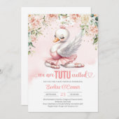 ローズゴールド スワン チュチュ バレリーナ ドレス フラワーリアル 招待状 (正面/裏面)