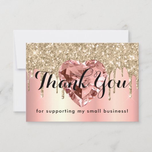 ローズゴールド ダイヤモンド ハート 小規模事業 カスタム サンキューカード (正面)