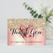 ローズゴールド ダイヤモンド ハート 小規模事業 カスタム サンキューカード (スタンド正面)