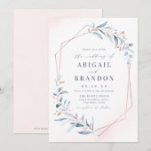 ローズゴールド ダスティーブルー グリーンレイジー ジオメトリック ウェディング 招待状 (正面/裏面)