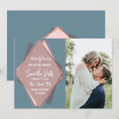 ローズゴールド ダスティーブルー モーブ ジオメトリック セーブ・ザ・デート 招待状 (正面/裏面)