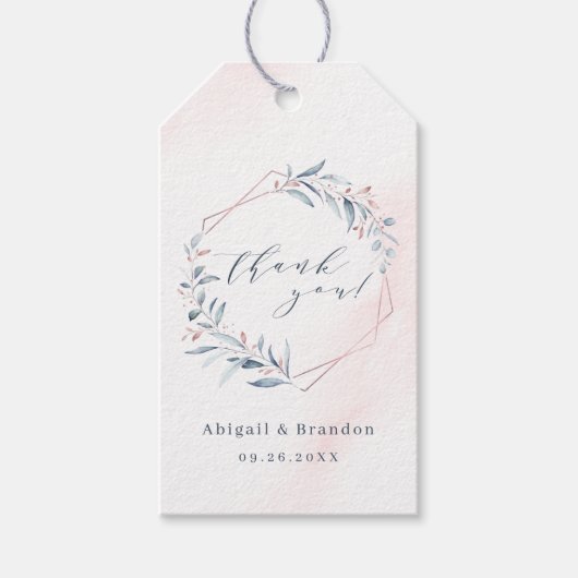 ローズゴールド ダスティーブルー 緑の幾何学模様 サンクス ギフトタグ (正面)