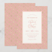 ローズゴールド ダマスク ウェディング 招待状 (正面/裏面)