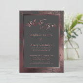 ローズゴールド & ダークグレー大理石 お祝いに参加しよう 招待状 (スタンド正面)