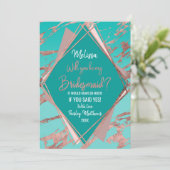 ローズゴールド ティールグリーン マーブル ダイヤモンド ブライズメイド 招待状 (スタンド正面)