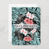 ローズゴールド トロピカル エレガント ボタニカル セーブ・ザ・デート 案内ポストカード (正面/裏面)