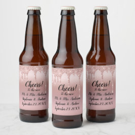 ローズゴールド ドリッピング グリッター ブルッシュ ピンク 名入れ ビールラベル