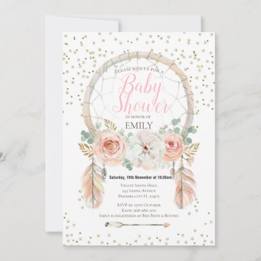 ローズゴールド ドリームキャッチャー ボヘミアンスタイル 招待状 (正面)