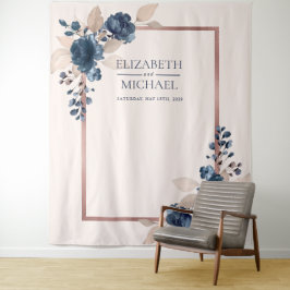 ローズゴールド ネイビーブルー ダスティピンク フラワー ウェディング タペストリー