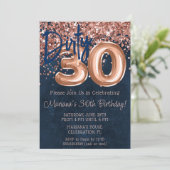ローズゴールド ネイビーブルー ダーティーサーティー 30歳の誕生日パーティー 招待状 (スタンド正面)